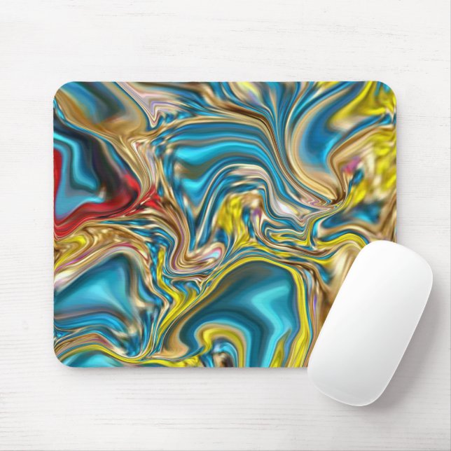 abstract marble swirls yellow teal turquoise blue mouse mat (With Mouse)