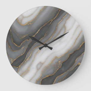 Abstract Marble Wall Clock – Grey, White & Gold De