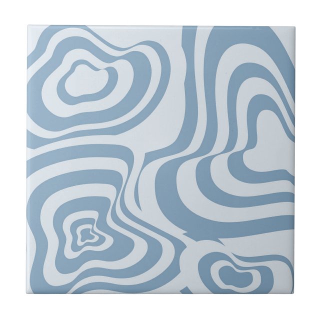 Abstract Marble Wavy Stripe Blue Retro Bold Modern Tile (Front)