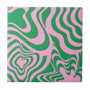 Abstract Marble Wavy Stripe Green Pink Retro Bold  Tile