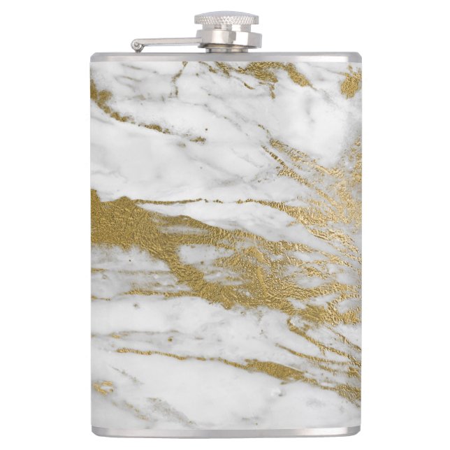 ABSTRACT MARBLE WHITE GOLD STAINLESS STEEL FLASK (Front)
