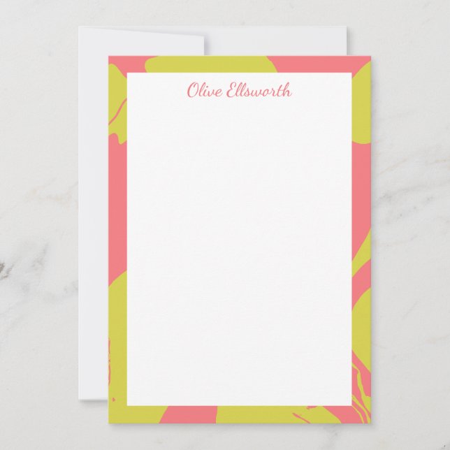 Abstract Marbled Art Coral Chartreuse Personalised Card (Front)