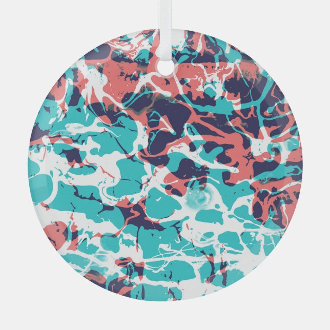 Abstract Marbled Paper Art Background Glass Tree Decoration (Front)