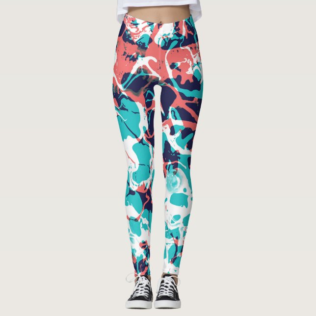 Abstract Marbled Paper Art Background Leggings (Front)