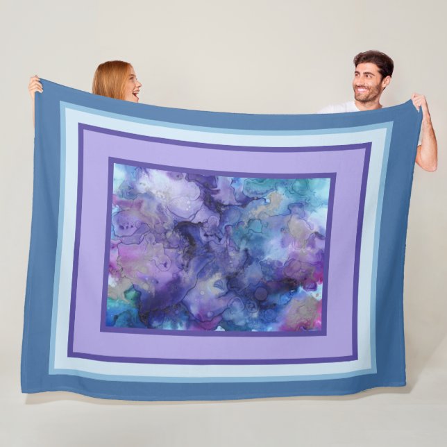 Abstract Marbled Purple and Blue Watercolor Fleece Blanket (In Situ)