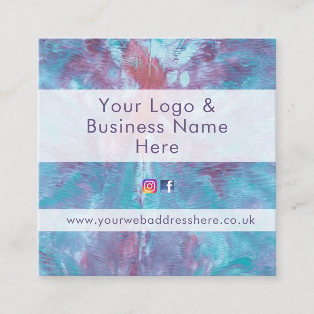 Abstract marbled tie dye effect square business card (Front)