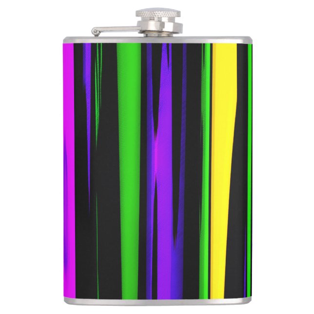 Abstract Mardi Gras Stripes Hip Flask (Front)