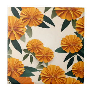 Abstract Marigold Flowers Tile