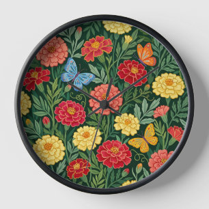 Abstract Marigolds Butterflies Art Clocks