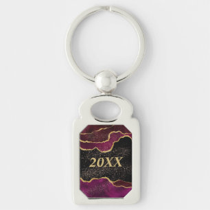 Abstract Maroon Gold Sparkle Graduate Key Ring