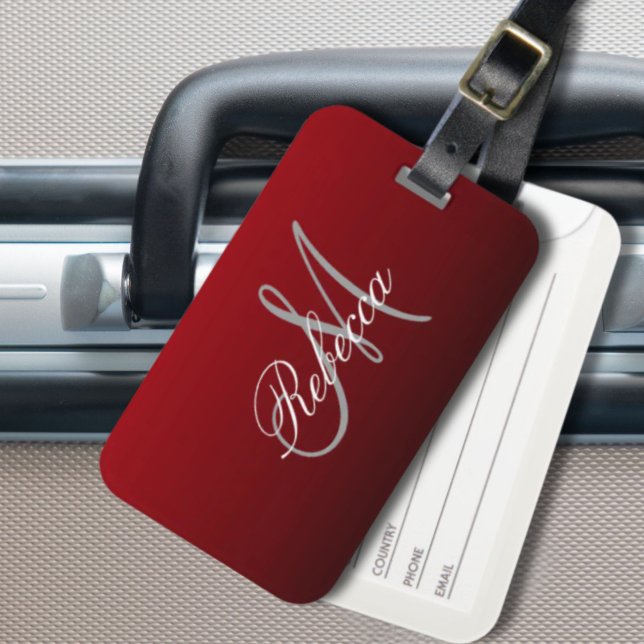 abstract marsala maroon grey burgundy monograms luggage tag (abstract marsala maroon grey burgundy monograms luggage tag)