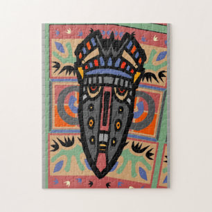 Abstract MAsk & Leaves, Impressionistic Style Jigsaw Puzzle