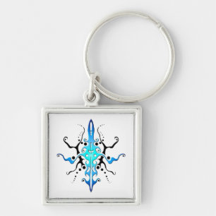 Abstract Mask Tribal Tattoo Design - blue Key Ring