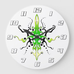 Abstract Mask Tribal Tattoo Design - green Large Clock