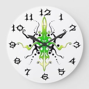 Abstract Mask Tribal Tattoo Design - green Large Clock