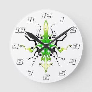 Abstract Mask Tribal Tattoo Design - green Round Clock