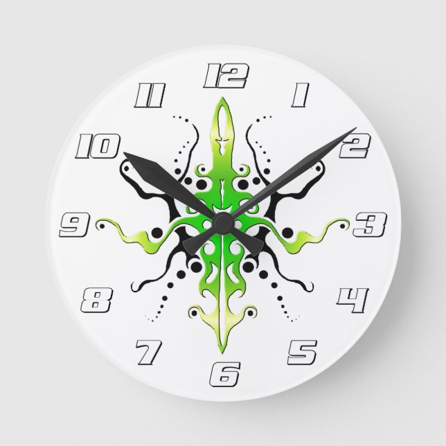 Abstract Mask Tribal Tattoo Design - green Round Clock (Front)