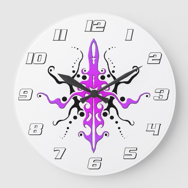 Abstract Mask Tribal Tattoo Design - pink Large Clock (Front)