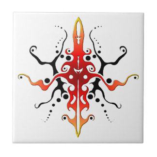Abstract Mask Tribal Tattoo Design - red Tile
