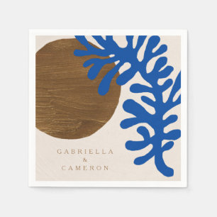 Abstract Matisse Blue Brown Custom Name Wedding Napkin