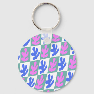 Abstract Matisse Inspired Leaf Plant Chequered Key Ring
