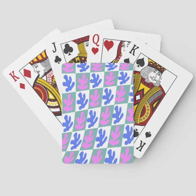 Abstract Matisse Inspired Leaf Plant Chequered  Playing Cards (Back)