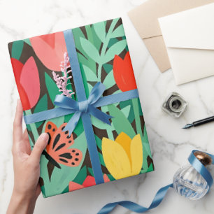 Abstract Matisse Tulip Butterflies Wrapping Paper