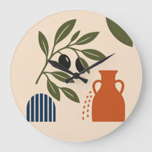Abstract Mediterranean Olive Branch Vase Clock
