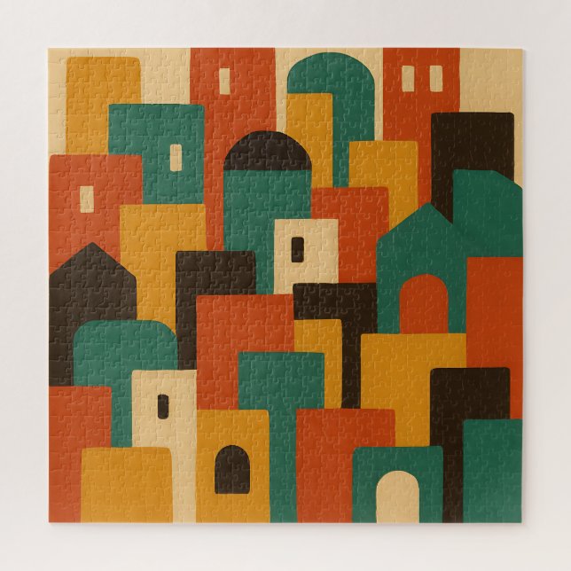 Abstract Mediterranean Village Geometric Jigsaw Puzzle (Vertical)