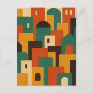 Abstract Mediterranean Village Geometric Postcard