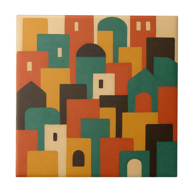 Abstract Mediterranean Village Geometric Tile (Front)