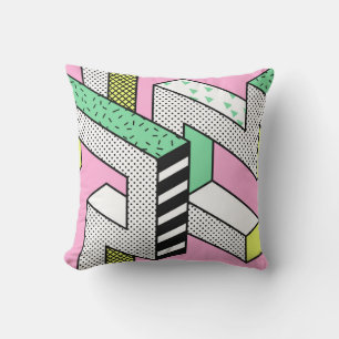 Abstract Memphis: 80s geometric shapes. Cushion