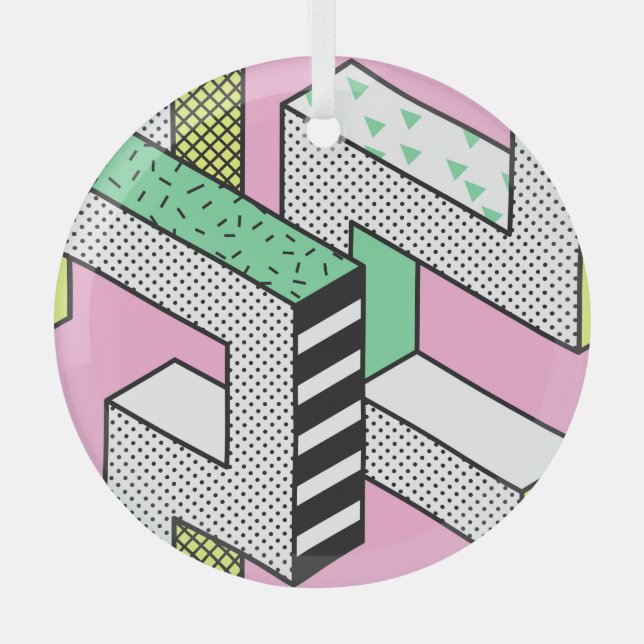 Abstract Memphis: 80s geometric shapes. Glass Tree Decoration (Front)