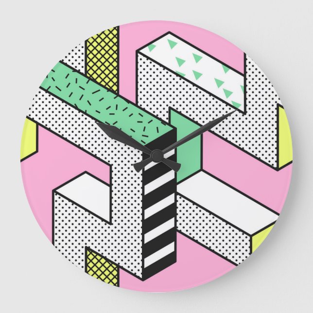 Abstract Memphis: 80s geometric shapes. Large Clock (Front)