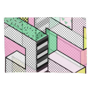 Abstract Memphis: 80s geometric shapes. Pillowcase
