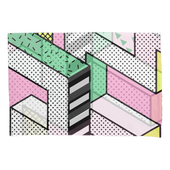 Abstract Memphis: 80s geometric shapes. Pillowcase (Front)