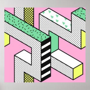 Abstract Memphis: 80s geometric shapes. Poster