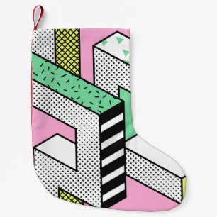Abstract Memphis: 80s geometric shapes. Small Christmas Stocking