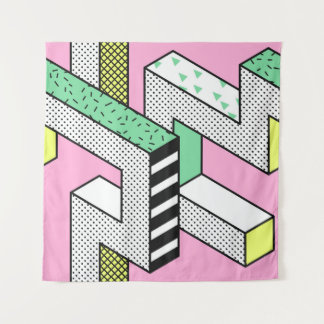 Abstract Memphis: 80s geometric shapes. Tapestry