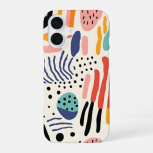 Abstract Memphis Organic Shapes Pattern iPhone 16 Case