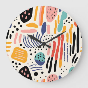 Abstract Memphis Organic Shapes Pattern Large Clock