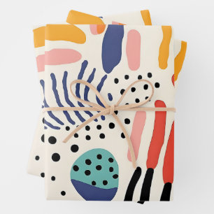 Abstract Memphis Organic Shapes Pattern Wrapping Paper Sheet