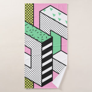 Abstract Memphis Seamless Patterns with 3d Geometr Bath Towel