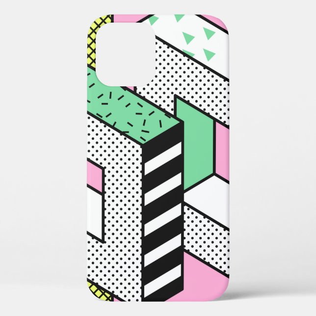Abstract Memphis Seamless Patterns with 3d Geometr Case-Mate iPhone Case (Back)