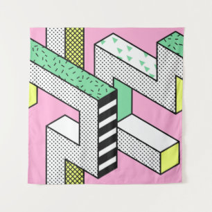 Abstract Memphis Seamless Patterns with 3d Geometr Tapestry