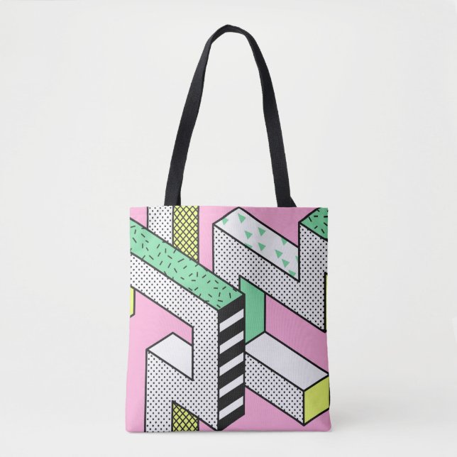Abstract Memphis Seamless Patterns with 3d Geometr Tote Bag (Front)