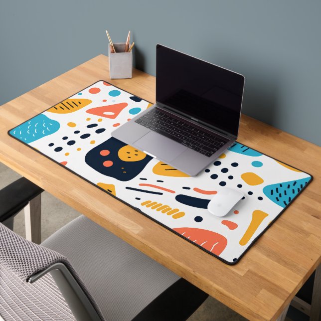 Abstract Memphis Style Organic Shapes Pattern Desk Mat (Office 2)