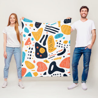 Abstract Memphis Style Organic Shapes Pattern Fleece Blanket