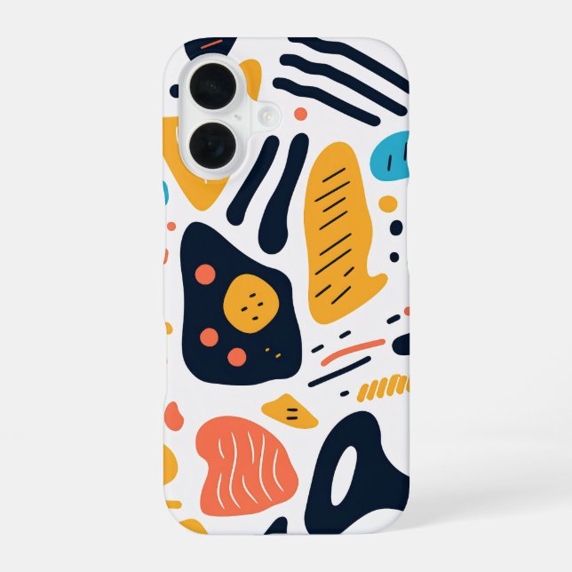 Abstract Memphis Style Organic Shapes Pattern iPhone 16 Case (Back)