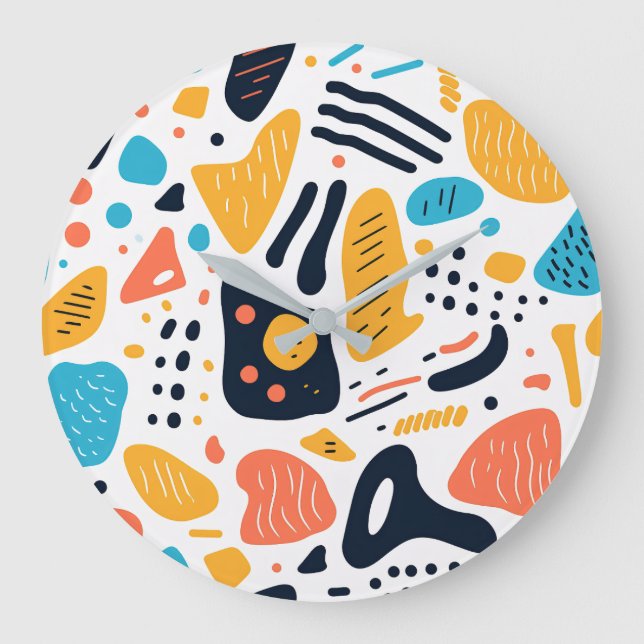 Abstract Memphis Style Organic Shapes Pattern Large Clock (Front)